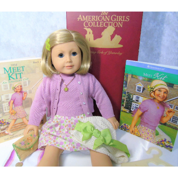 VTG American Girl 18" KIT DOLL + Meet Outfit Accessories Necklace Coin Hat Box - Picture 7 of 14